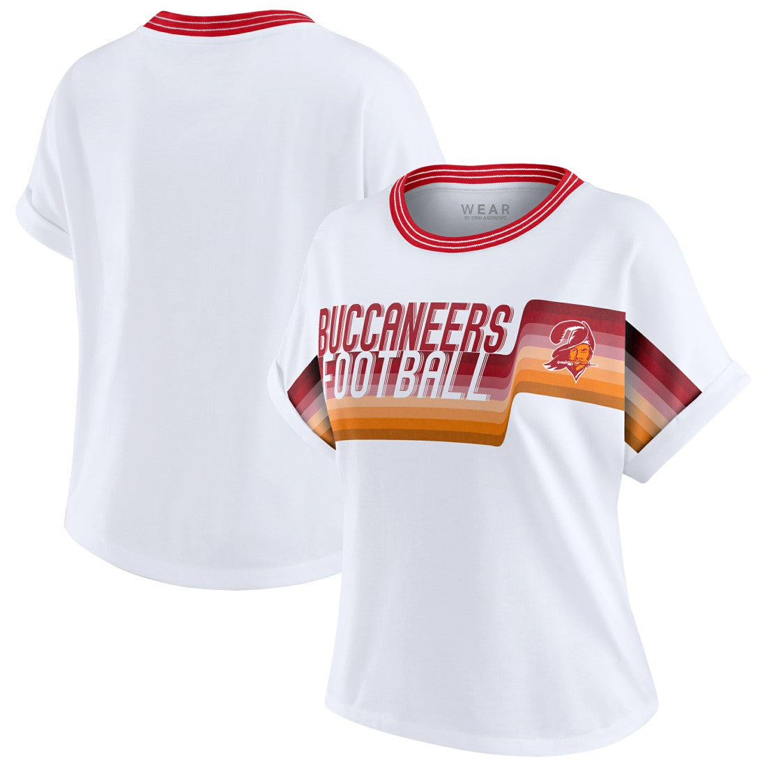 Tampa Bay Buccaneers WEAR by Erin Andrews Women's Cropped Center Stripe Dolman T-Shirt White - NFL