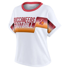 Tampa Bay Buccaneers WEAR by Erin Andrews Women's Cropped Center Stripe Dolman T-Shirt White - NFL