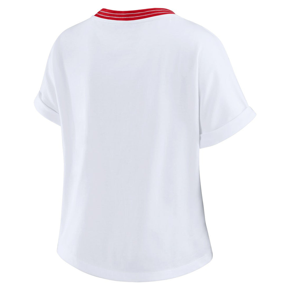 Tampa Bay Buccaneers WEAR by Erin Andrews Women's Cropped Center Stripe Dolman T-Shirt White - NFL