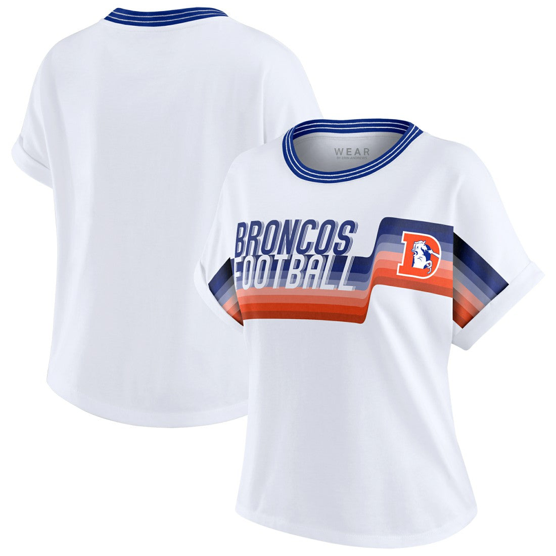 Denver Broncos WEAR by Erin Andrews Women's Cropped Center Stripe Dolman T-Shirt White - NFL