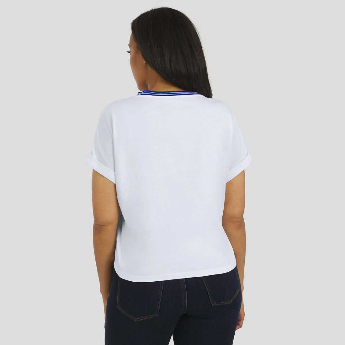 Denver Broncos WEAR by Erin Andrews Women's Cropped Center Stripe Dolman T-Shirt White - NFL