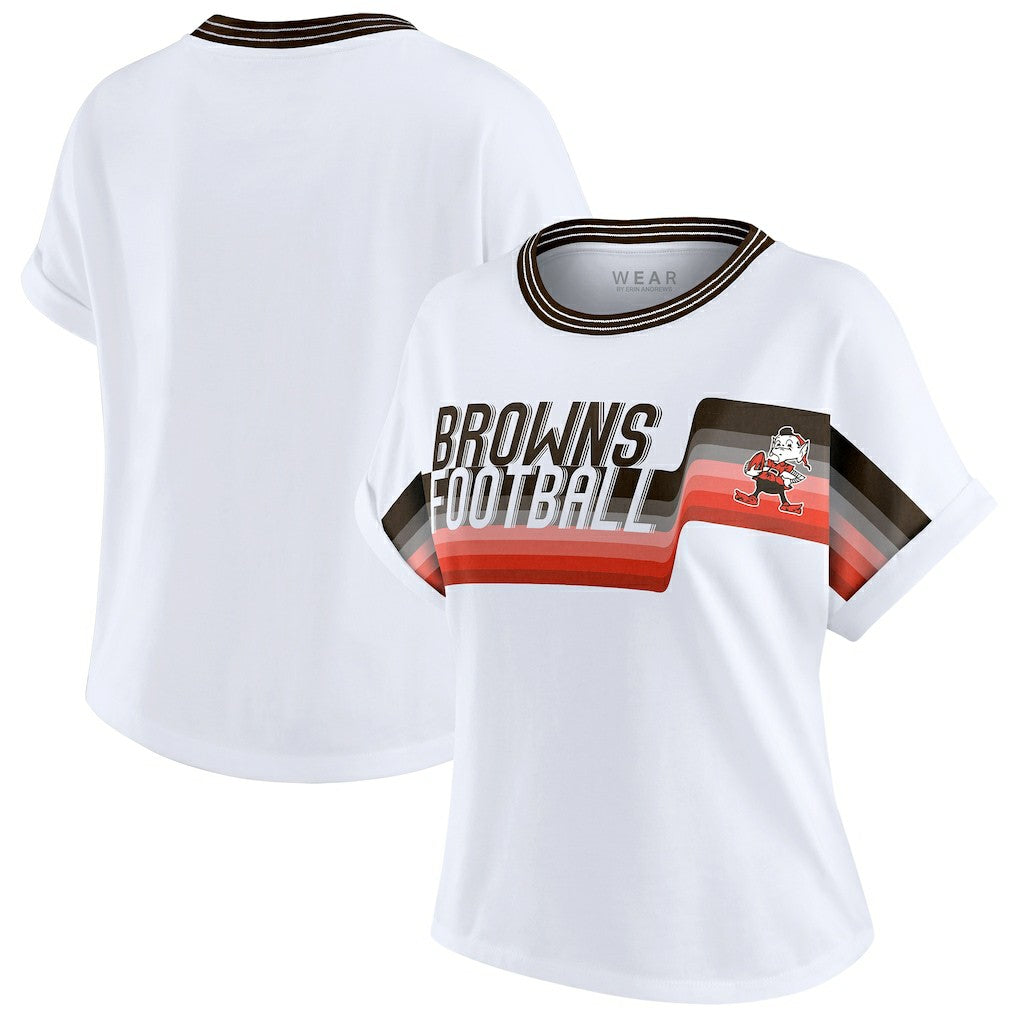 Cleveland Browns WEAR by Erin Andrews Women's Cropped Center Stripe Dolman T-Shirt White - NFL