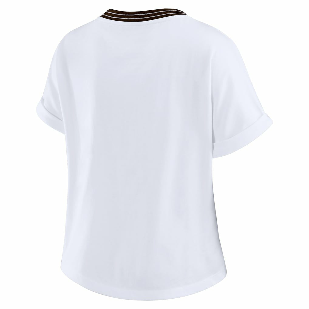 Cleveland Browns WEAR by Erin Andrews Women's Cropped Center Stripe Dolman T-Shirt White - NFL