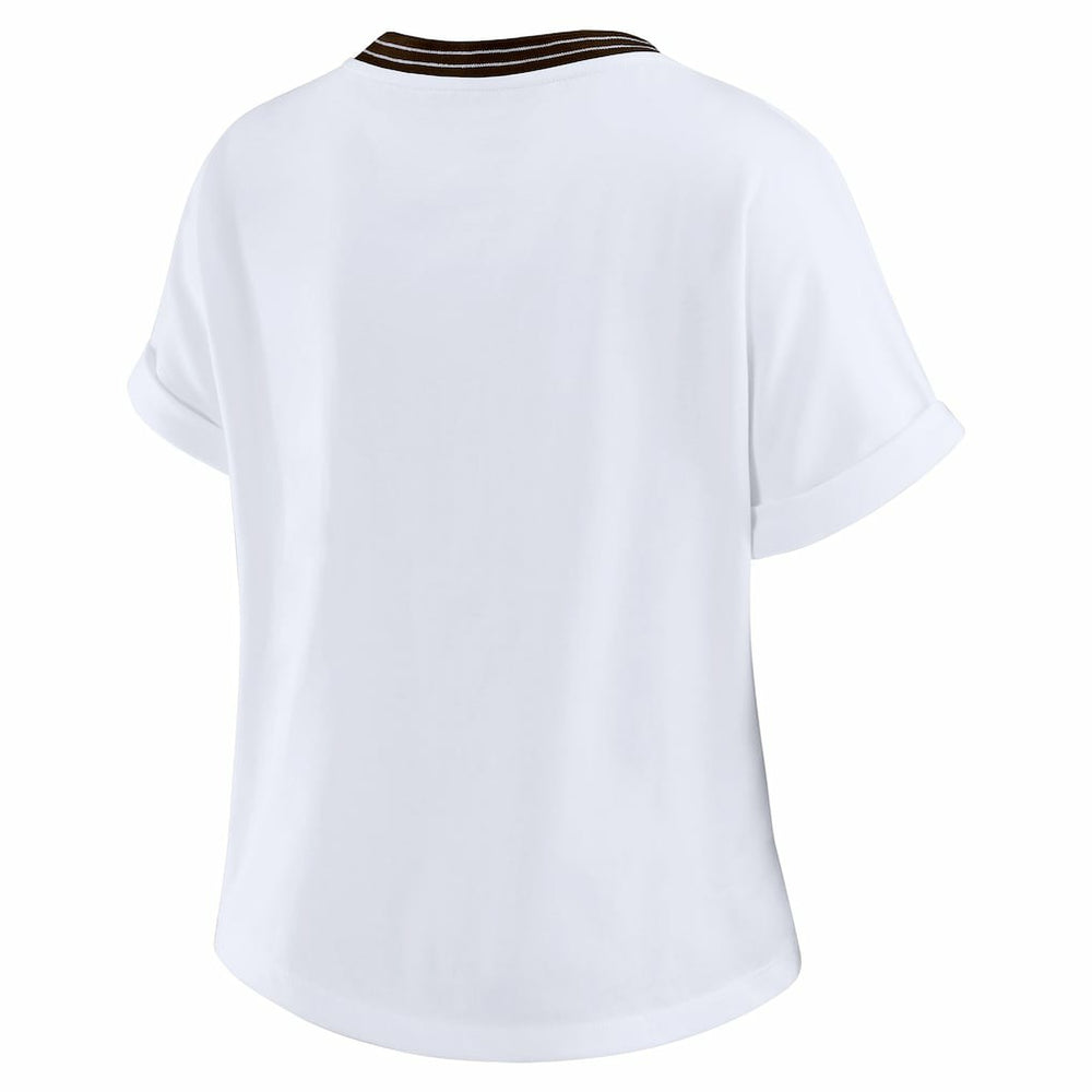 Cleveland Browns WEAR by Erin Andrews Women's Cropped Center Stripe Dolman T-Shirt White - NFL