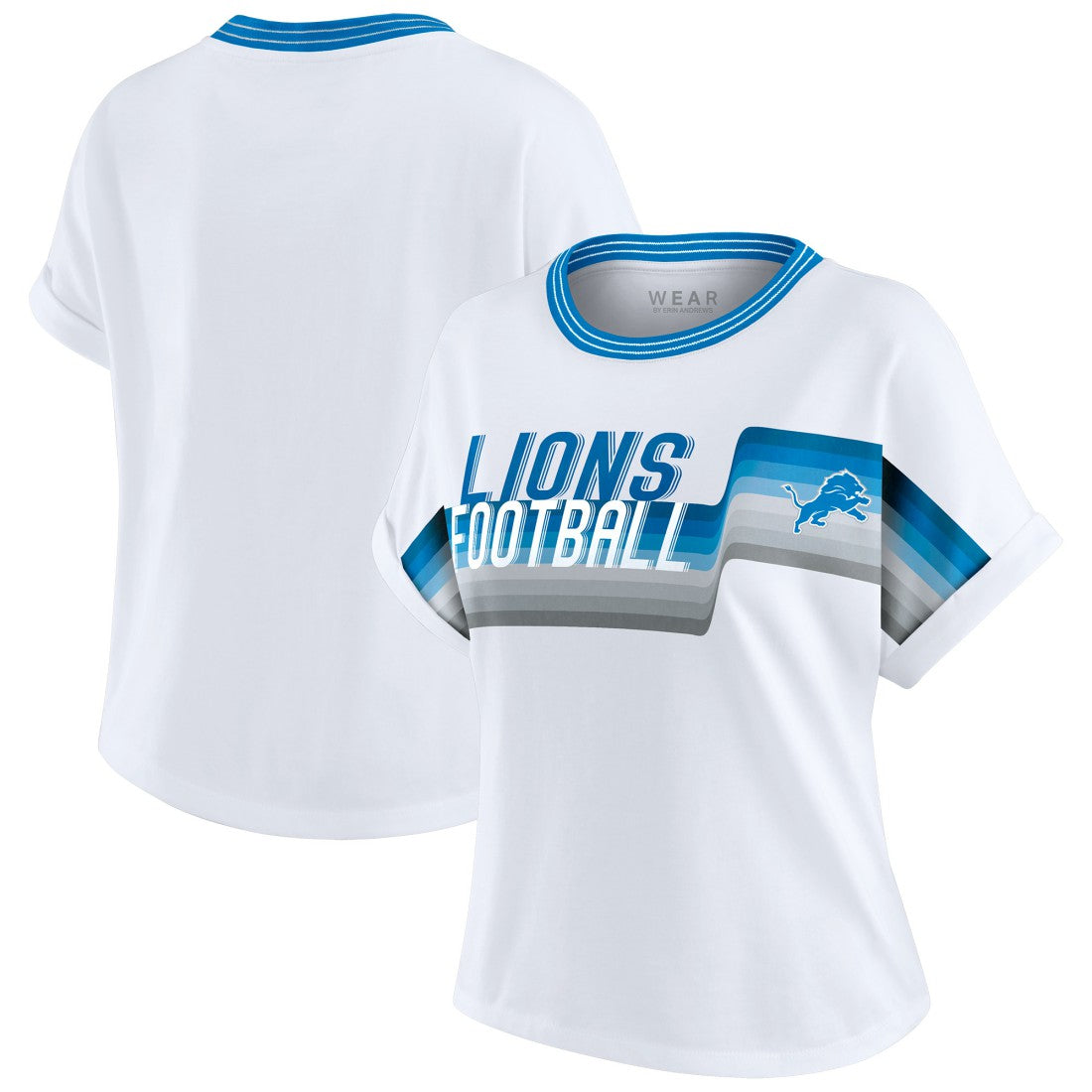 Detroit Lions WEAR by Erin Andrews Women's Cropped Center Stripe Dolman T-Shirt White - NFL