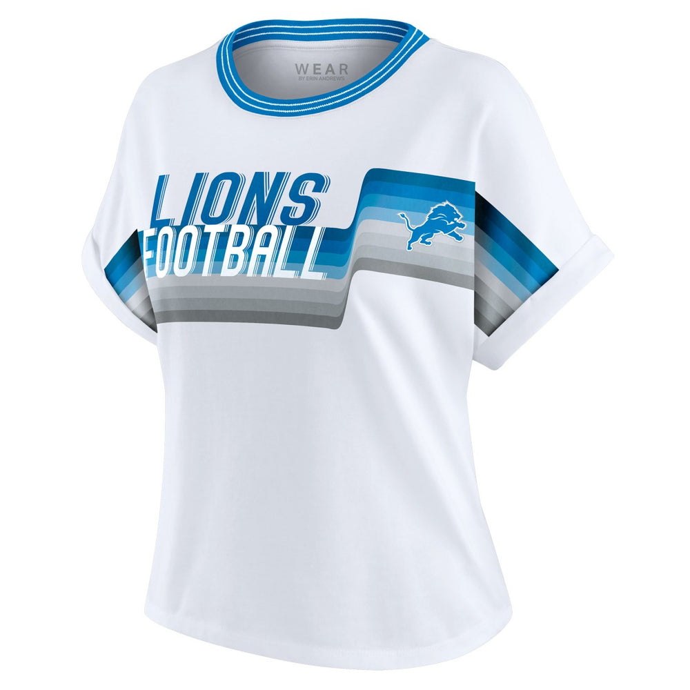 Detroit Lions WEAR by Erin Andrews Women's Cropped Center Stripe Dolman T-Shirt White - NFL
