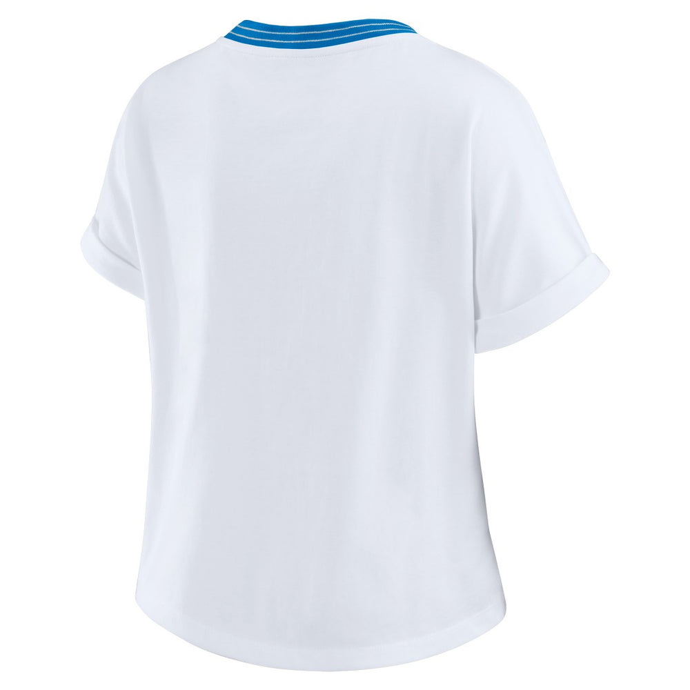 Detroit Lions WEAR by Erin Andrews Women's Cropped Center Stripe Dolman T-Shirt White - NFL