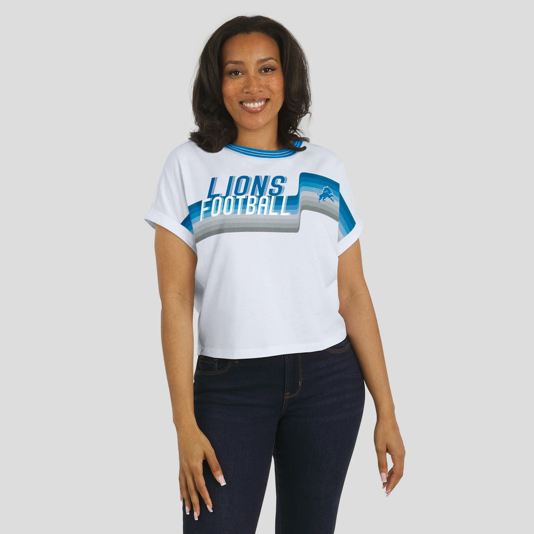 Detroit Lions WEAR by Erin Andrews Women's Cropped Center Stripe Dolman T-Shirt White - NFL