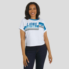 Detroit Lions WEAR by Erin Andrews Women's Cropped Center Stripe Dolman T-Shirt White - NFL