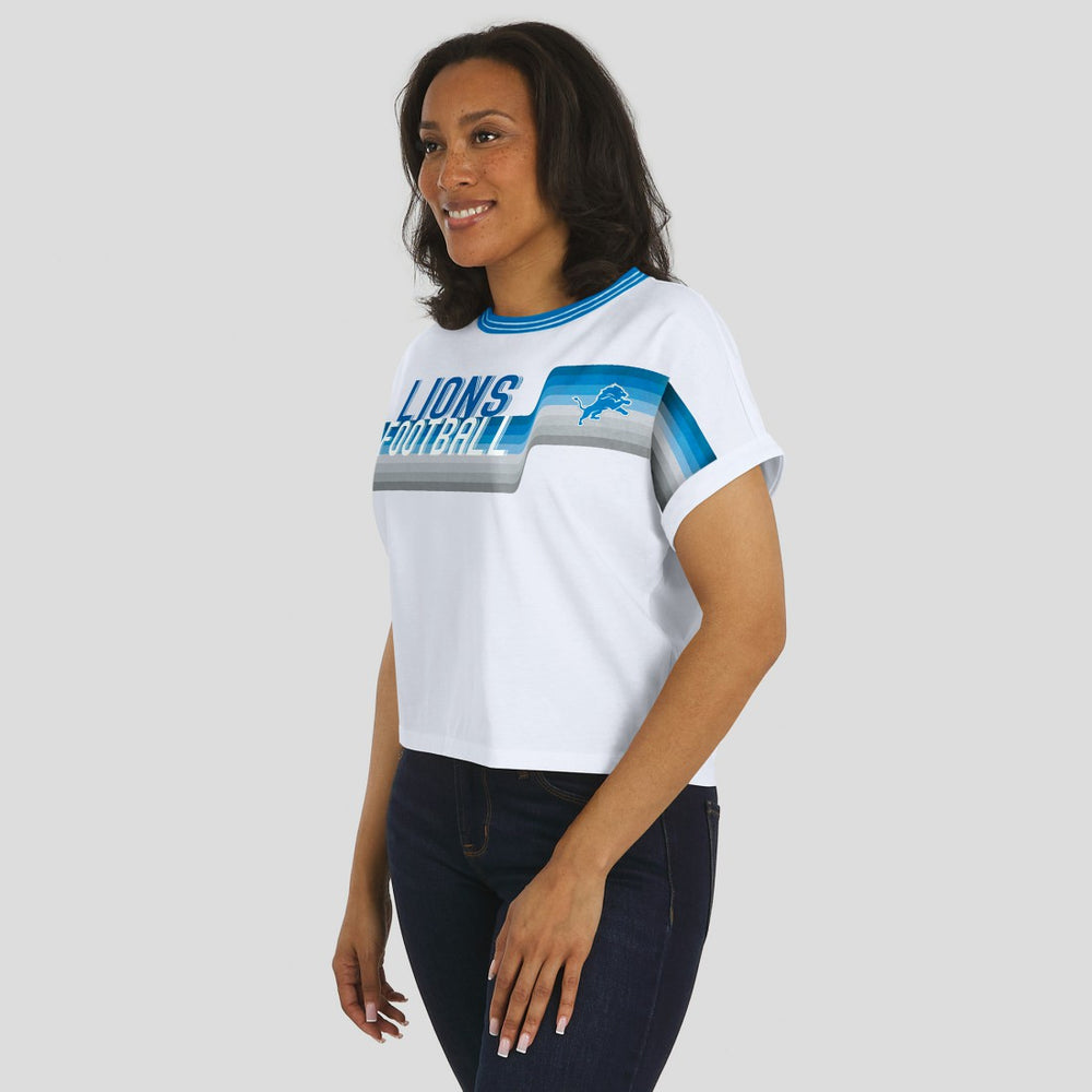Detroit Lions WEAR by Erin Andrews Women's Cropped Center Stripe Dolman T-Shirt White - NFL