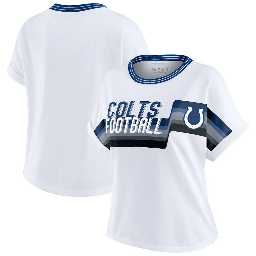 Indianapolis Colts WEAR by Erin Andrews Women's Cropped Center Stripe Dolman T-Shirt White - NFL