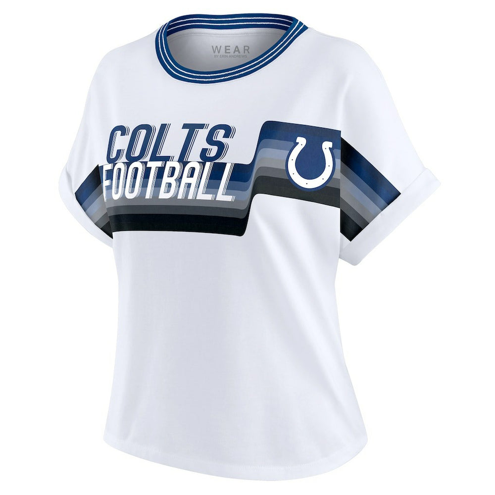 Indianapolis Colts WEAR by Erin Andrews Women's Cropped Center Stripe Dolman T-Shirt White - NFL