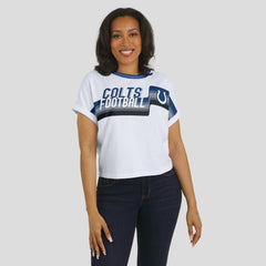Indianapolis Colts WEAR by Erin Andrews Women's Cropped Center Stripe Dolman T-Shirt White - NFL