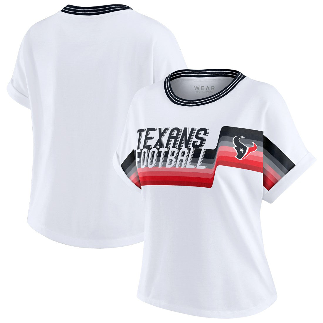 Houston Texans WEAR by Erin Andrews Women's Cropped Center Stripe Dolman T-Shirt White - NFL