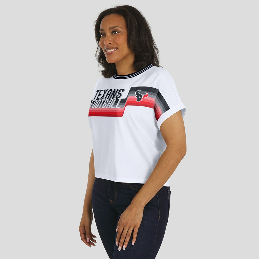 Houston Texans WEAR by Erin Andrews Women's Cropped Center Stripe Dolman T-Shirt White - NFL