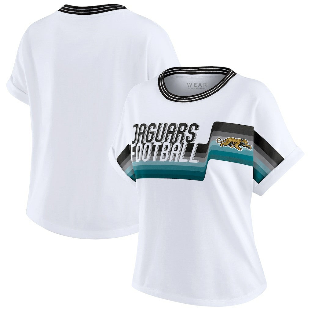 Jacksonville Jaguars WEAR by Erin Andrews Women's Cropped Center Stripe Dolman T-Shirt White - NFL