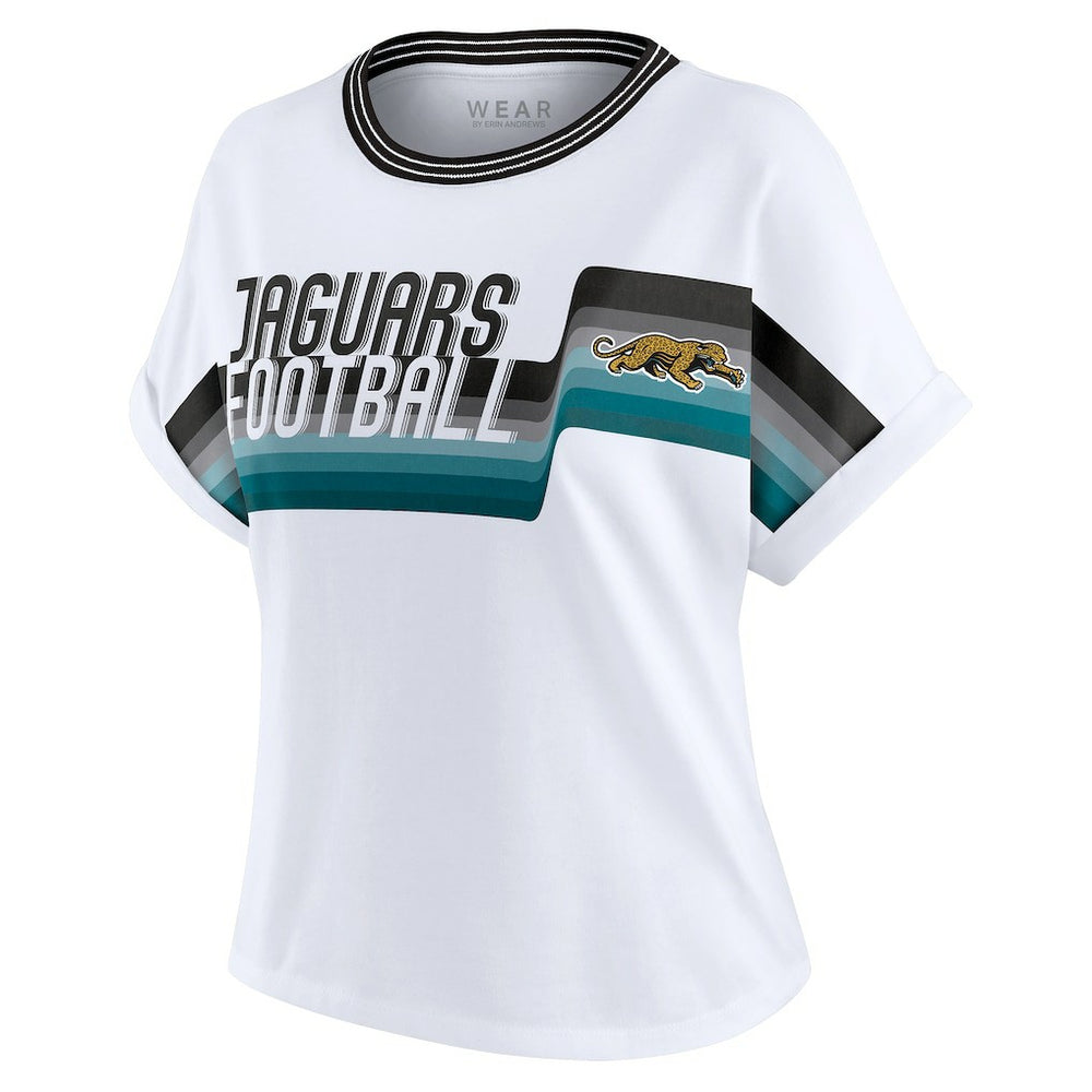 Jacksonville Jaguars WEAR by Erin Andrews Women's Cropped Center Stripe Dolman T-Shirt White - NFL