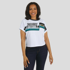 Jacksonville Jaguars WEAR by Erin Andrews Women's Cropped Center Stripe Dolman T-Shirt White - NFL
