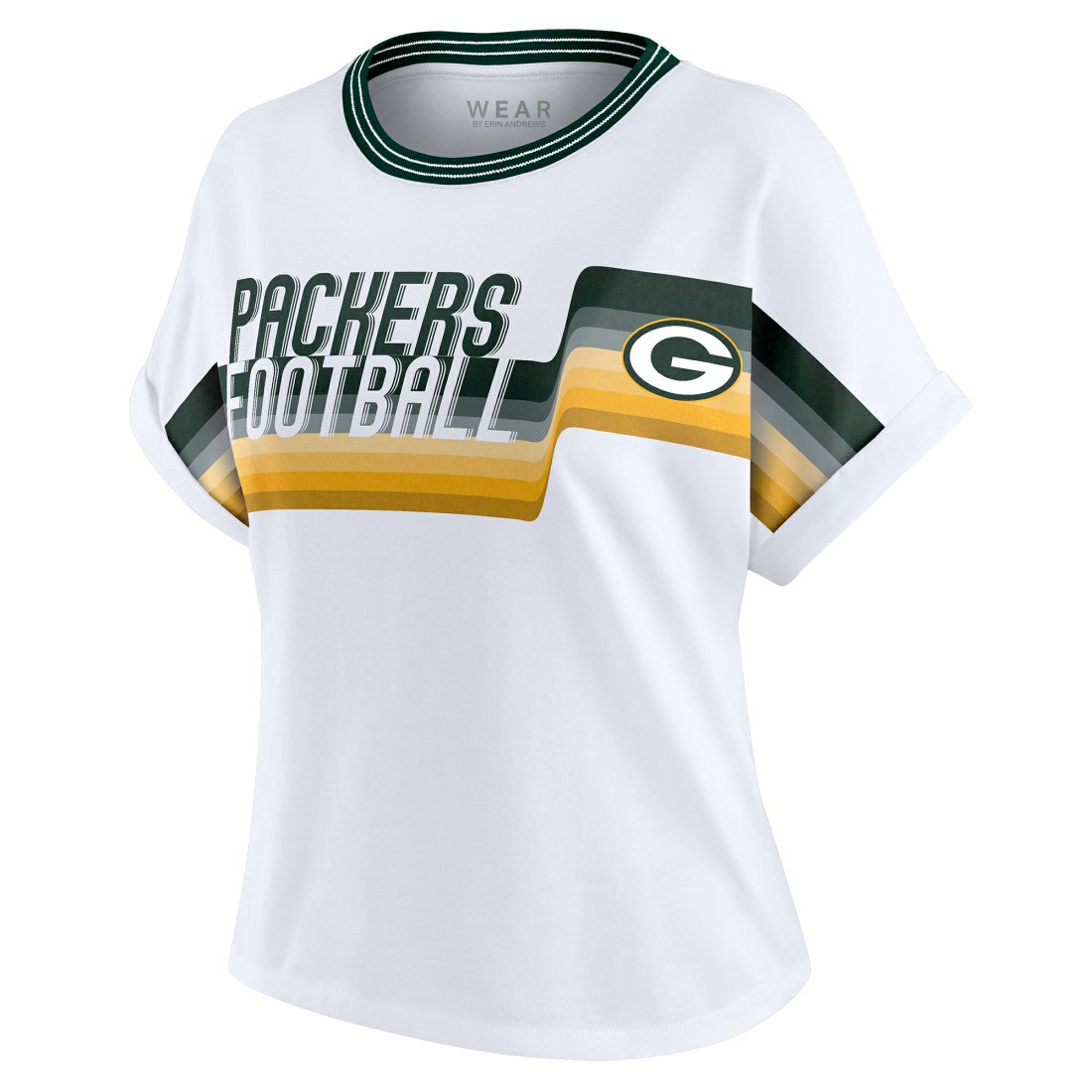 Green Bay Packers WEAR by Erin Andrews Women's Cropped Center Stripe Dolman T-Shirt White - NFL