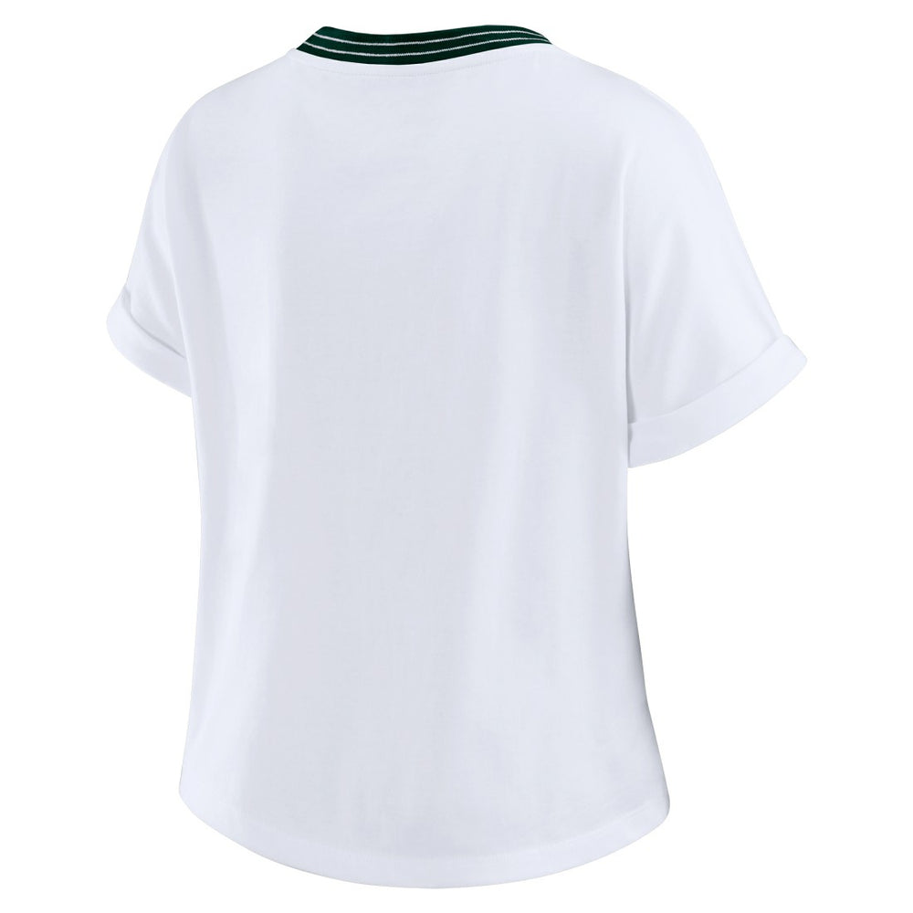 Green Bay Packers WEAR by Erin Andrews Women's Cropped Center Stripe Dolman T-Shirt White - NFL