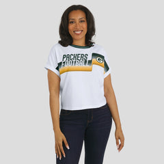 Green Bay Packers WEAR by Erin Andrews Women's Cropped Center Stripe Dolman T-Shirt White - NFL