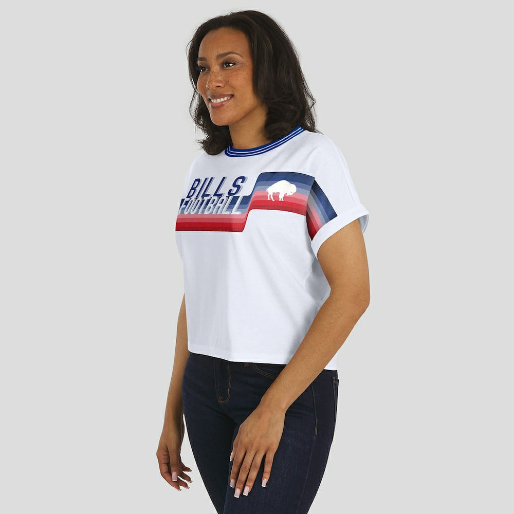 Buffalo Bills WEAR by Erin Andrews Women's Cropped Center Stripe Dolman T-Shirt White - NFL
