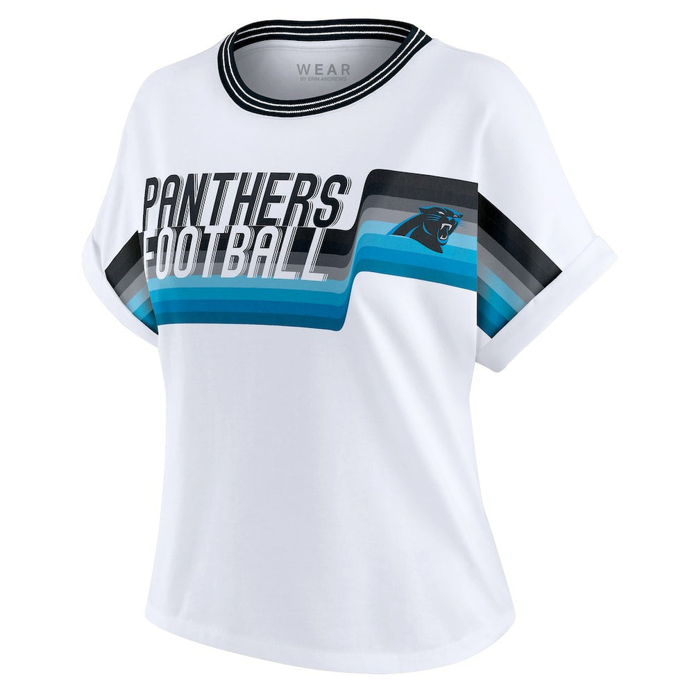 Carolina Panthers WEAR by Erin Andrews Women's Cropped Center Stripe Dolman T-Shirt White - NFL