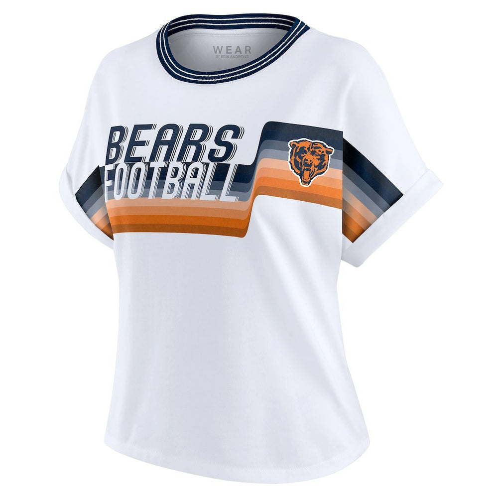 Chicago Bears WEAR by Erin Andrews Women's Cropped Center Stripe Dolman T-Shirt White - NFL