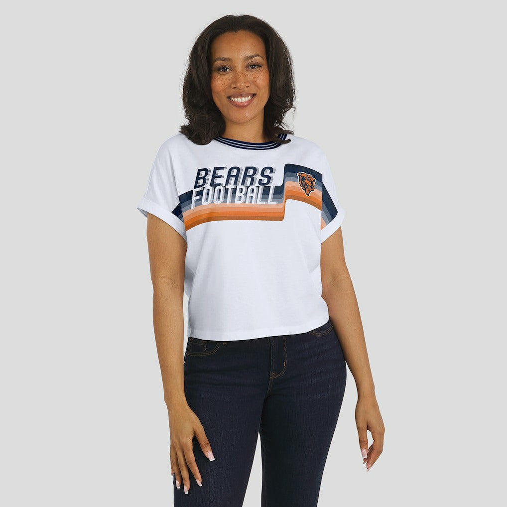 Chicago Bears WEAR by Erin Andrews Women's Cropped Center Stripe Dolman T-Shirt White - NFL
