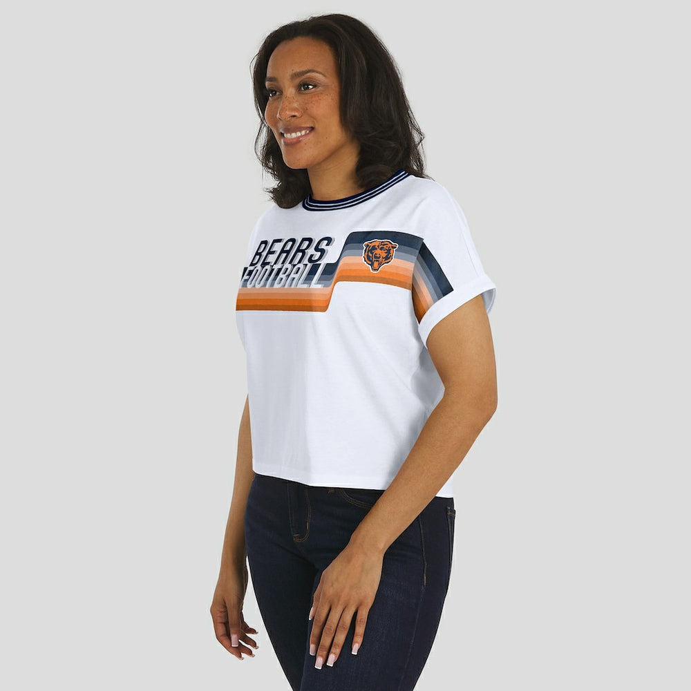 Chicago Bears WEAR by Erin Andrews Women's Cropped Center Stripe Dolman T-Shirt White - NFL