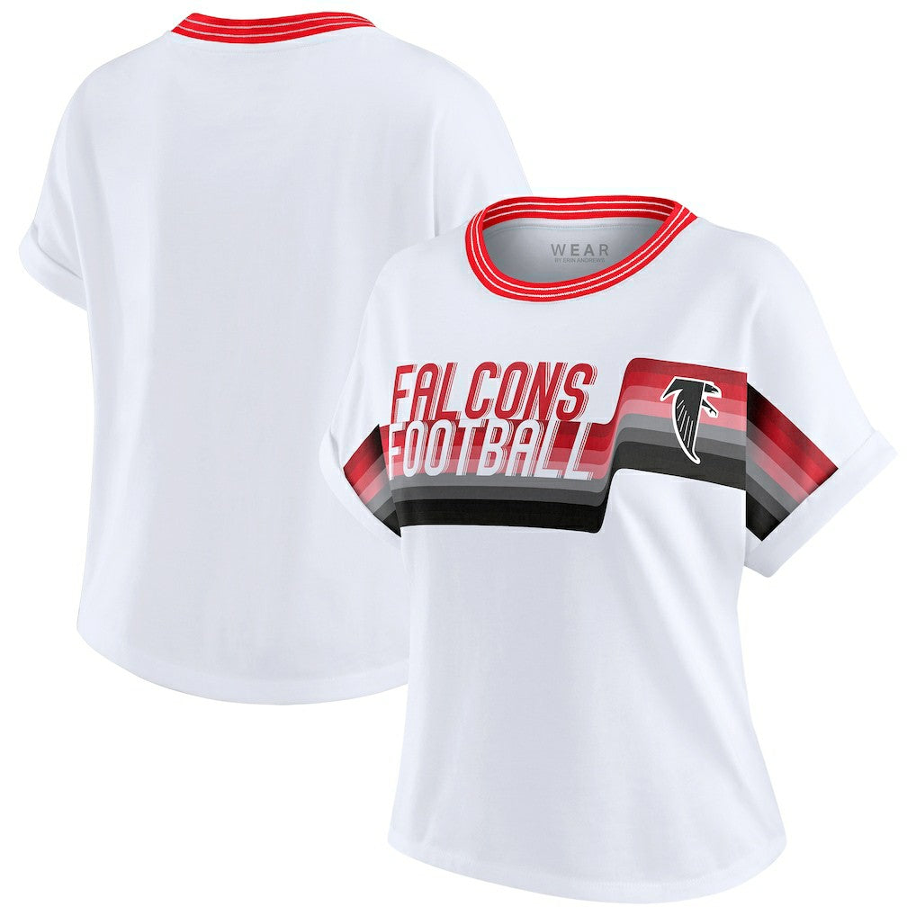 Atlanta Falcons WEAR by Erin Andrews Women's Cropped Center Stripe Dolman T-Shirt White - NFL