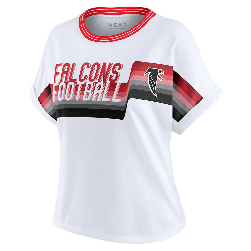 Atlanta Falcons WEAR by Erin Andrews Women's Cropped Center Stripe Dolman T-Shirt White - NFL