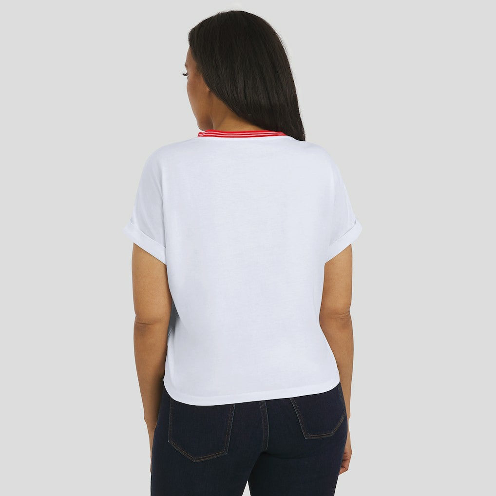 Atlanta Falcons WEAR by Erin Andrews Women's Cropped Center Stripe Dolman T-Shirt White - NFL