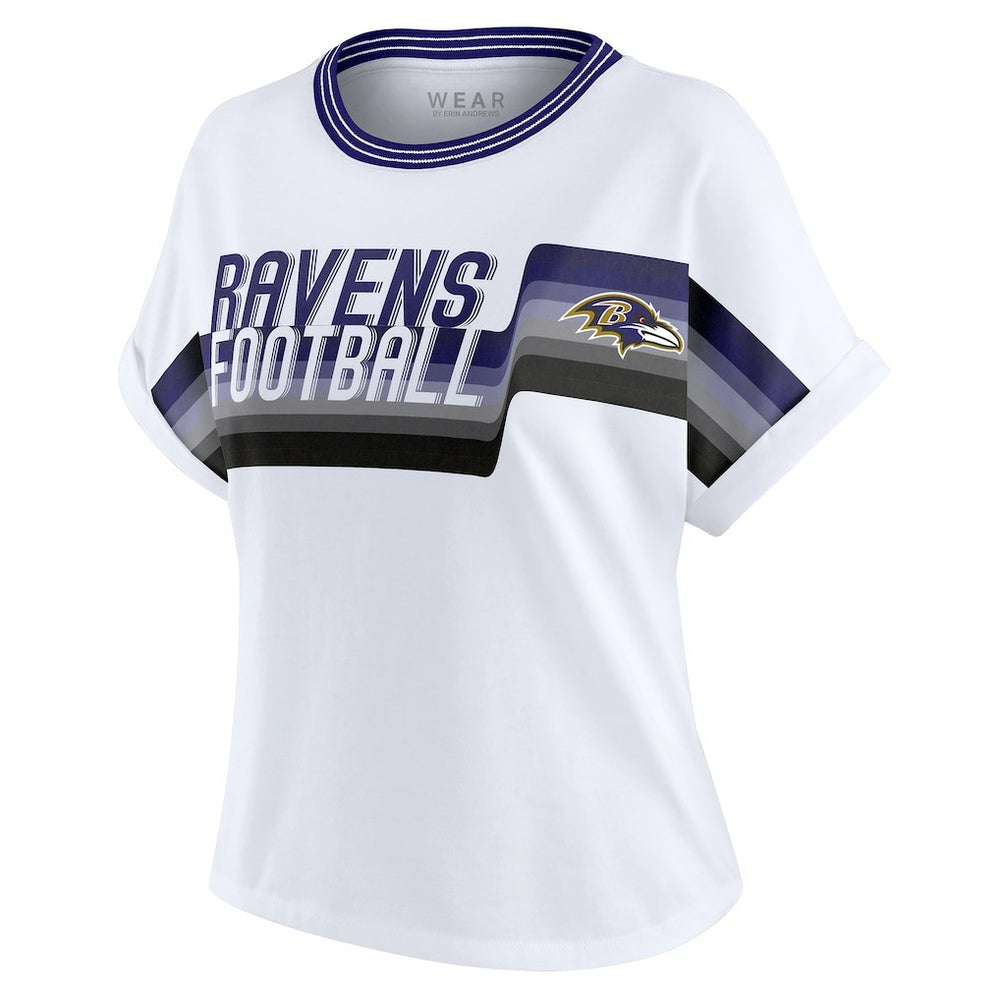 Baltimore Ravens WEAR by Erin Andrews Women's Cropped Center Stripe Dolman T-Shirt White - NFL