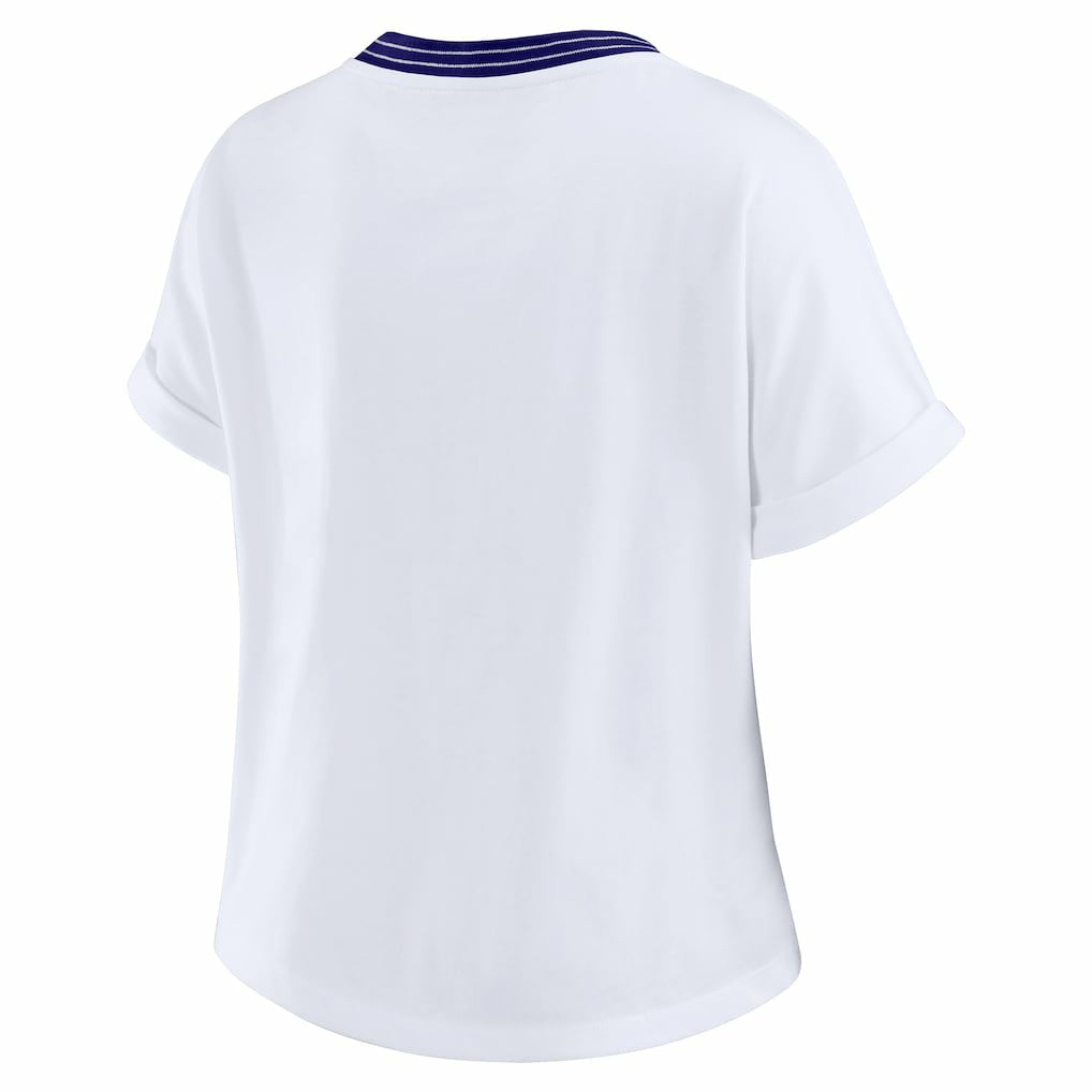 Baltimore Ravens WEAR by Erin Andrews Women's Cropped Center Stripe Dolman T-Shirt White - NFL