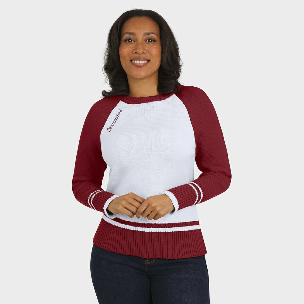 Washington Commanders WEAR by Erin Andrews Women's Colorblock Raglan Sweater White/Burgundy - NFL
