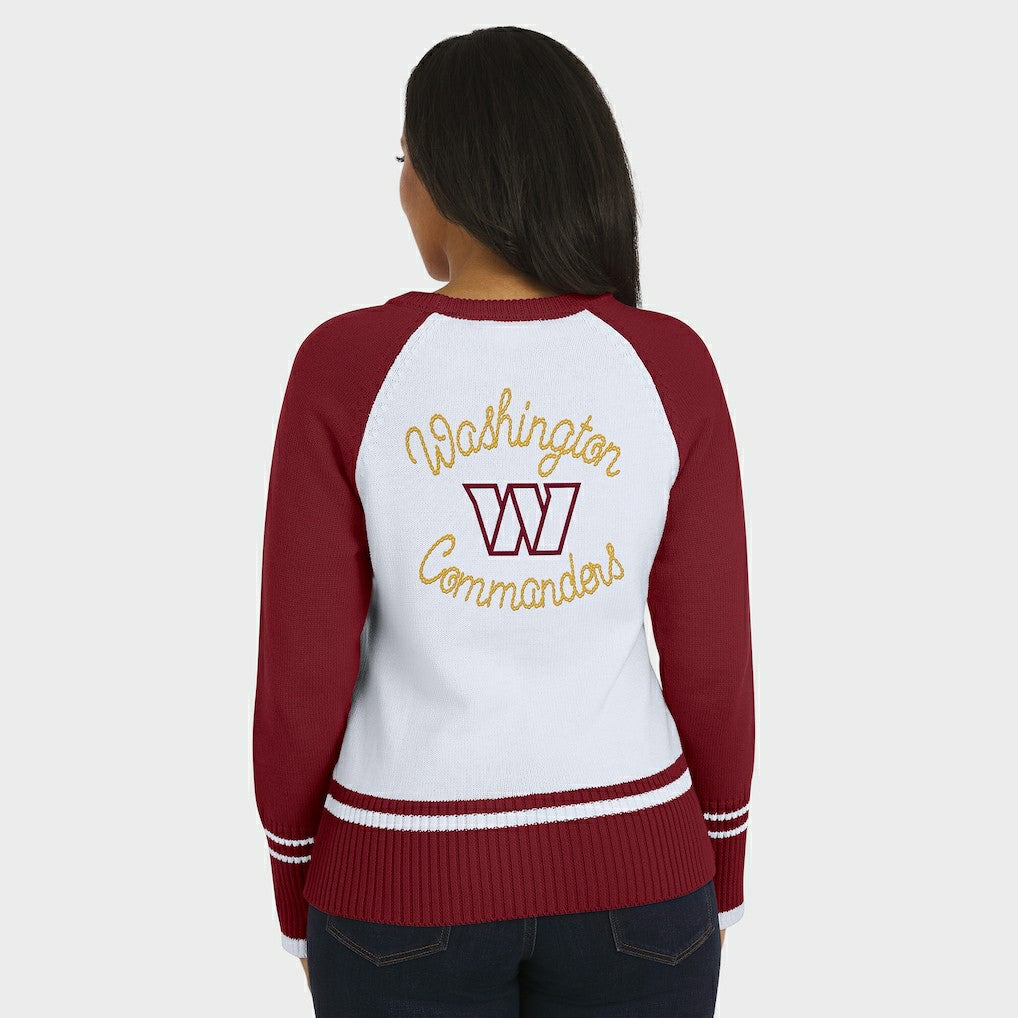 Washington Commanders WEAR by Erin Andrews Women's Colorblock Raglan Sweater White/Burgundy - NFL