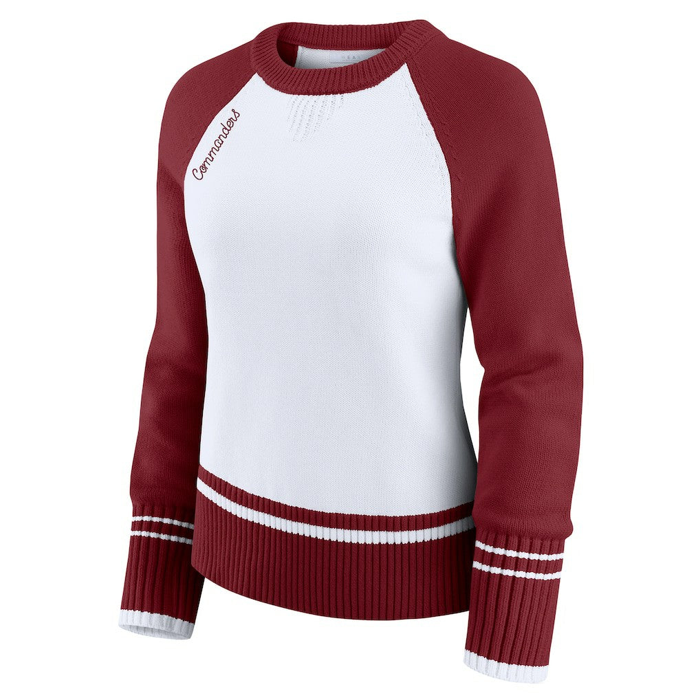Washington Commanders WEAR by Erin Andrews Women's Colorblock Raglan Sweater White/Burgundy - NFL