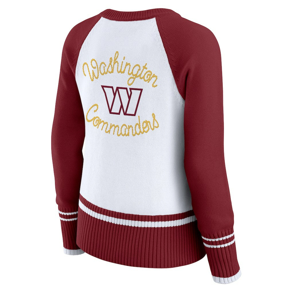 Washington Commanders WEAR by Erin Andrews Women's Colorblock Raglan Sweater White/Burgundy - NFL