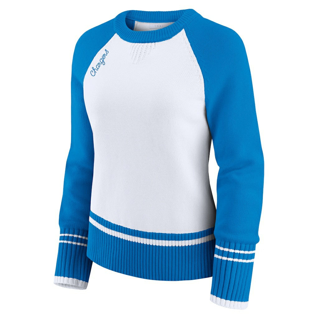 Los Angeles Chargers WEAR by Erin Andrews Women's Colorblock Raglan Sweater White/Powder Blue - NFL