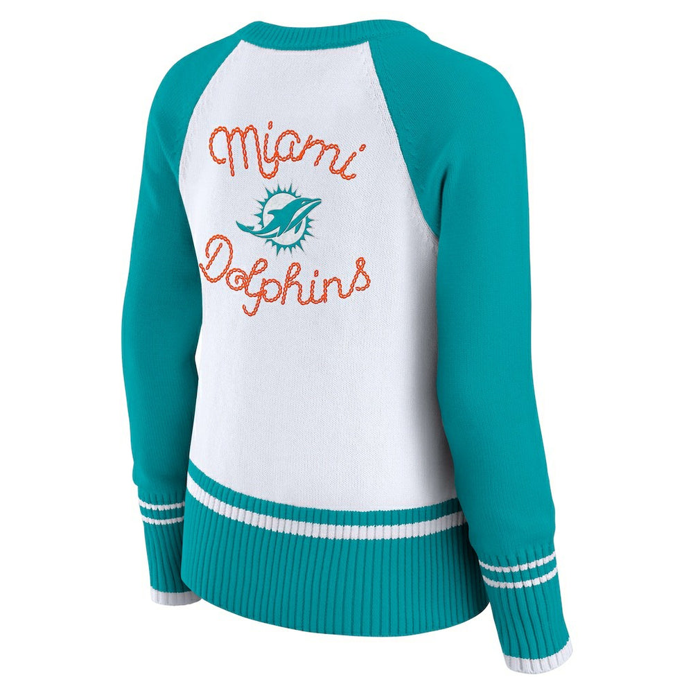 Miami Dolphins WEAR by Erin Andrews Women's Colorblock Raglan Sweater White/Aqua - NFL