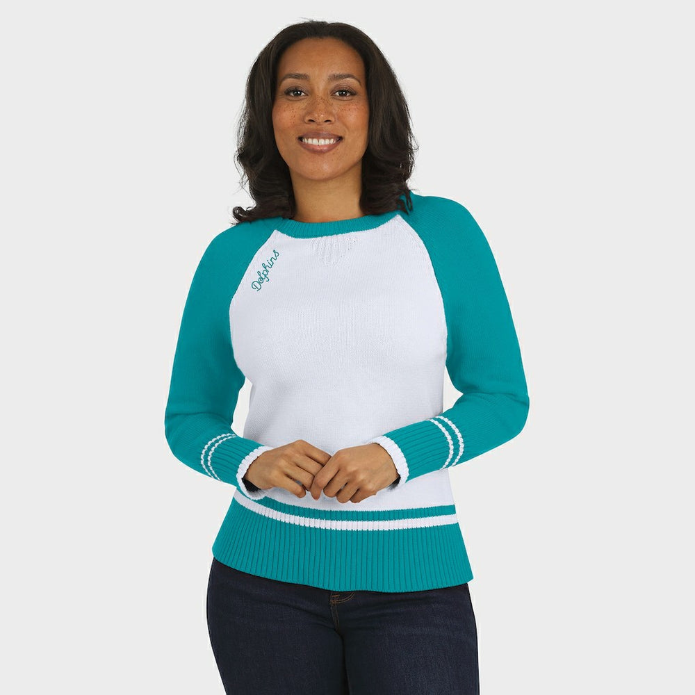 Miami Dolphins WEAR by Erin Andrews Women's Colorblock Raglan Sweater White/Aqua - NFL