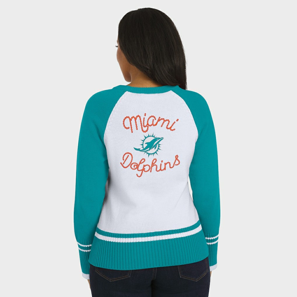 Miami Dolphins WEAR by Erin Andrews Women's Colorblock Raglan Sweater White/Aqua - NFL