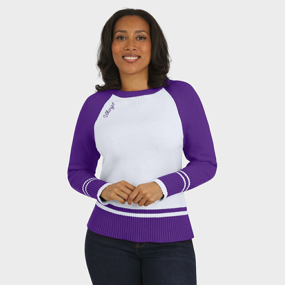 Minnesota Vikings WEAR by Erin Andrews Women's Colorblock Raglan Sweater White/Purple - NFL