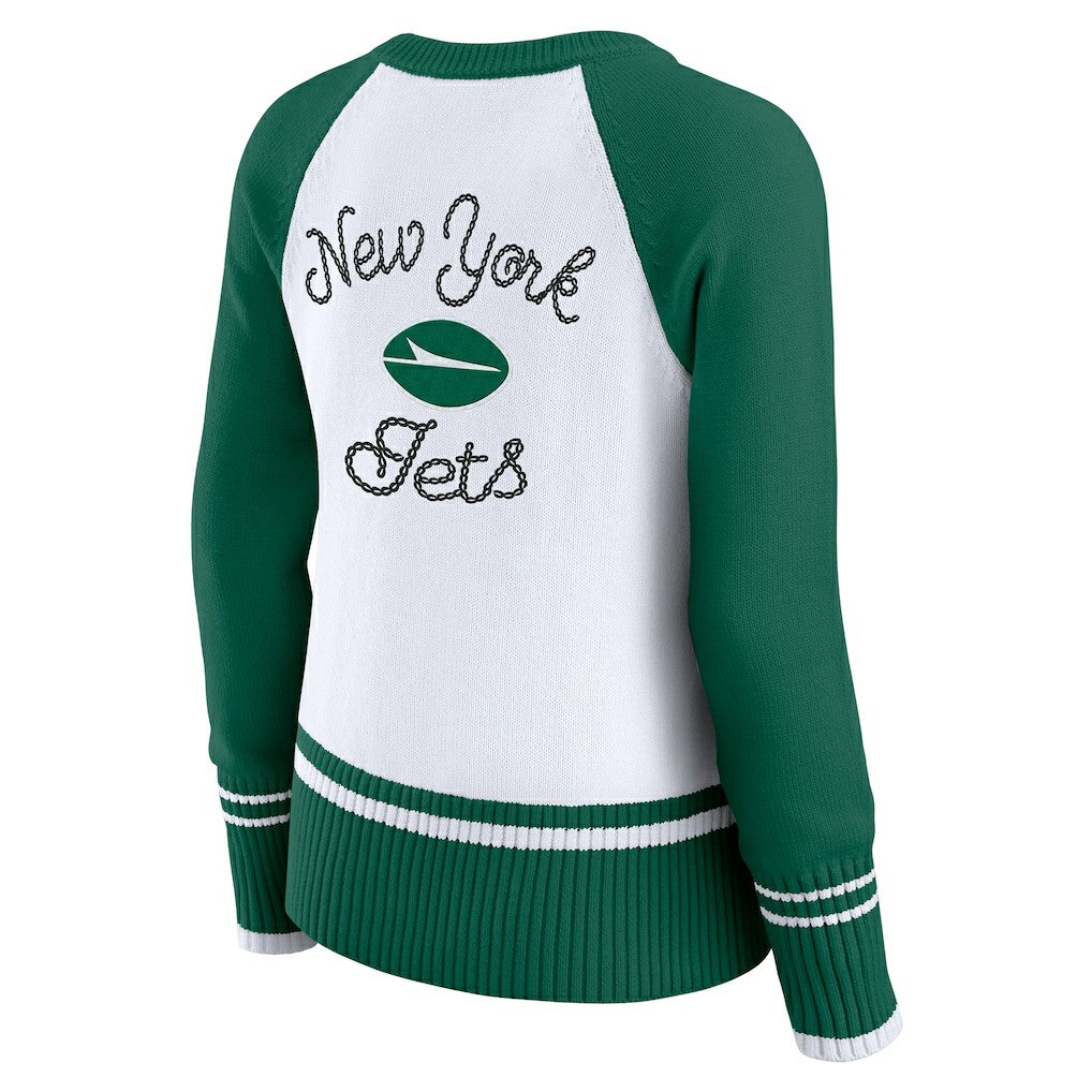 New York Jets WEAR by Erin Andrews Women's Colorblock Raglan Sweater White/Green - NFL