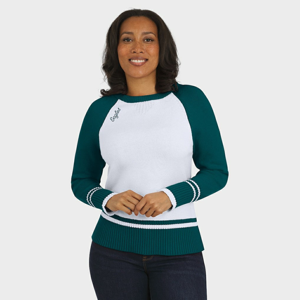 Philadelphia Eagles WEAR by Erin Andrews Women's Colorblock Raglan Sweater White/Midnight Green - NFL