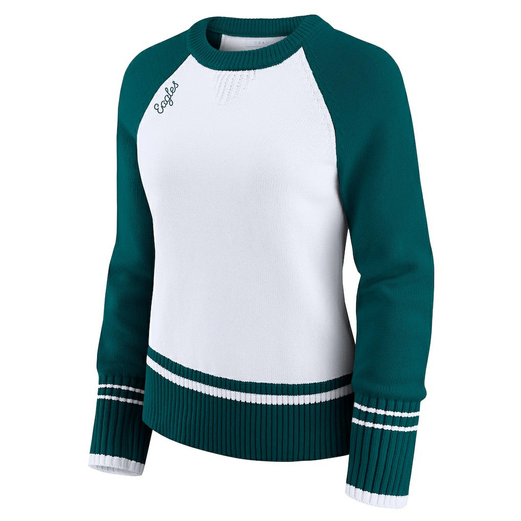 Philadelphia Eagles WEAR by Erin Andrews Women's Colorblock Raglan Sweater White/Midnight Green - NFL