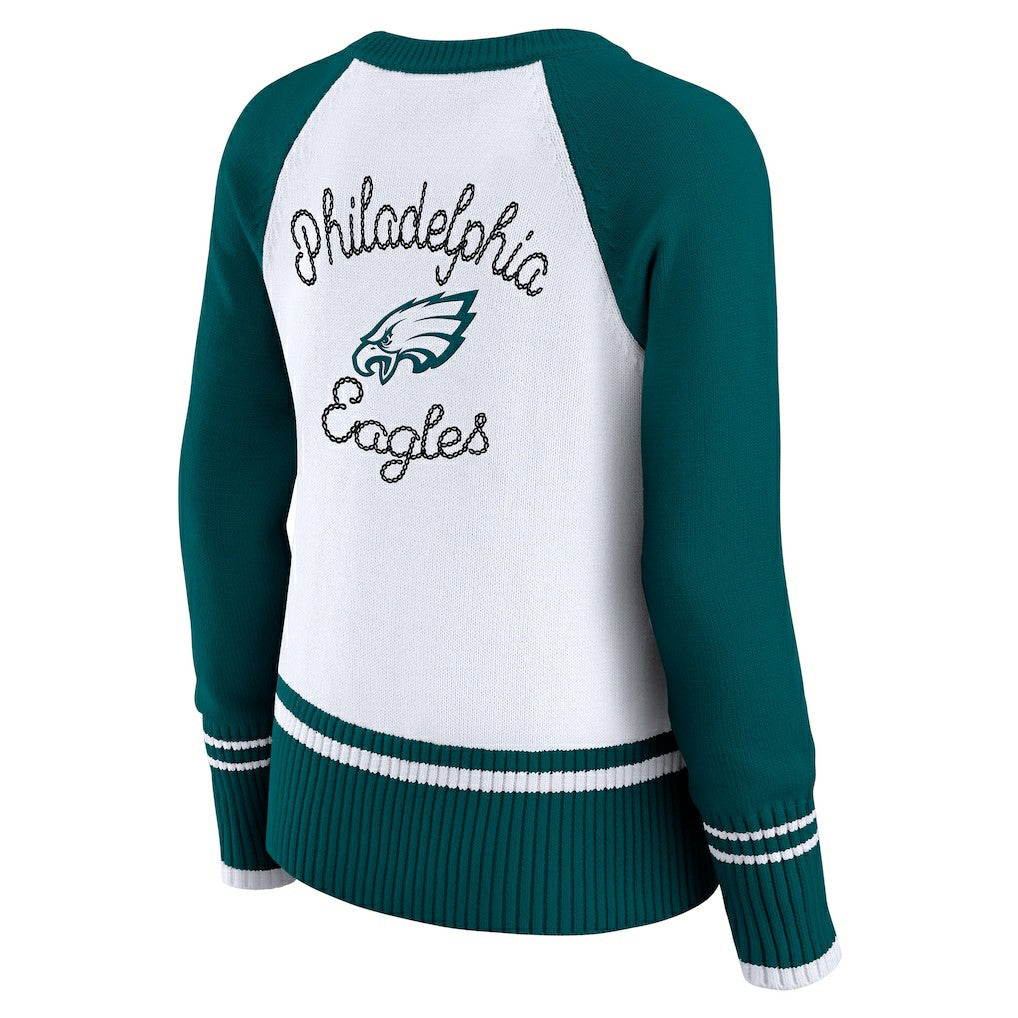 Philadelphia Eagles WEAR by Erin Andrews Women's Colorblock Raglan Sweater White/Midnight Green - NFL