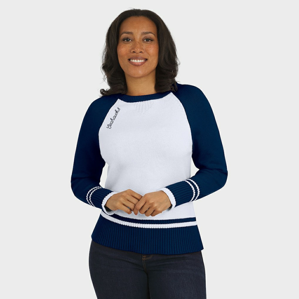 Seattle Seahawks WEAR by Erin Andrews Women's Colorblock Raglan Sweater White/College Navy - NFL