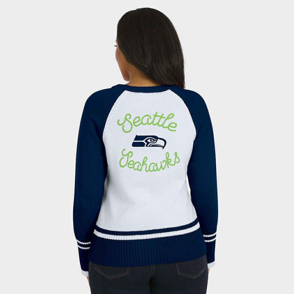 Seattle Seahawks WEAR by Erin Andrews Women's Colorblock Raglan Sweater White/College Navy - NFL